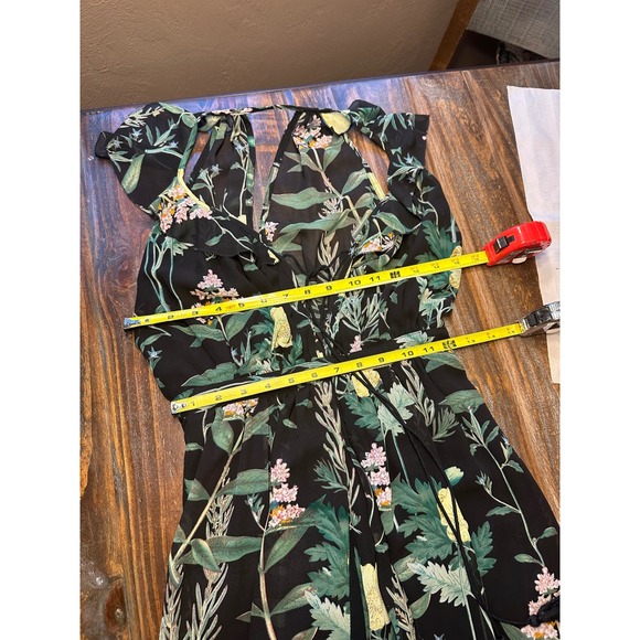 Lulus Floral Maxi‎ Dress Black Yellow Pink Botanical Print Ruffle Sleeve - Picture 7 of 17